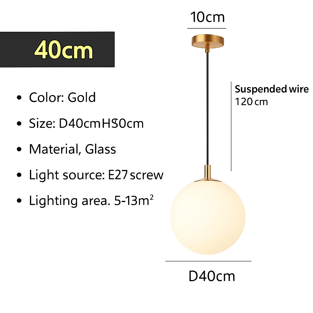 Lampe Suspension Globe Verre Blanc