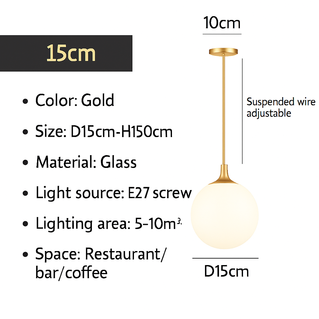 Lampe Suspension Globe Verre Blanc
