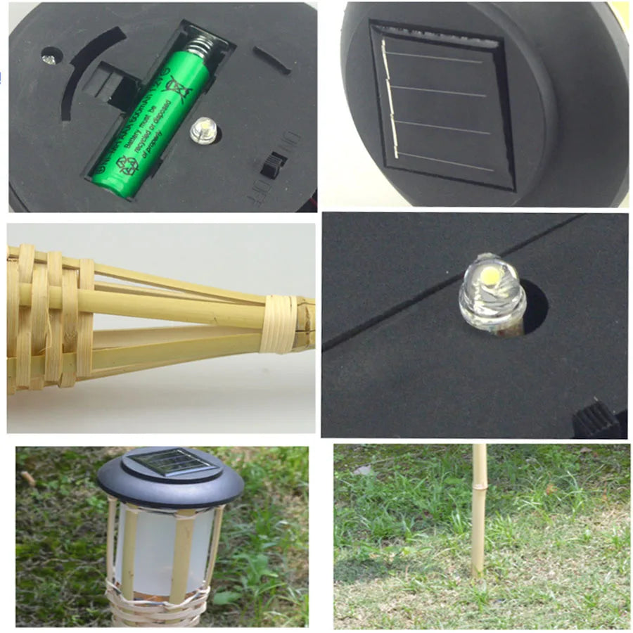 lampe torche solaire en bambou pour jardin extérieur