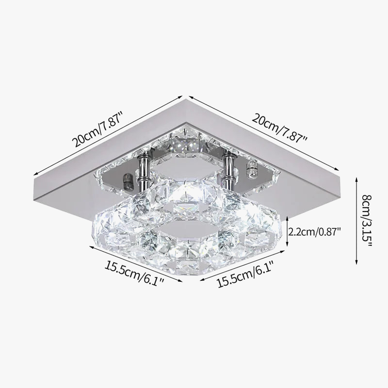 Plafonnier LED en cristal et acier inoxydable