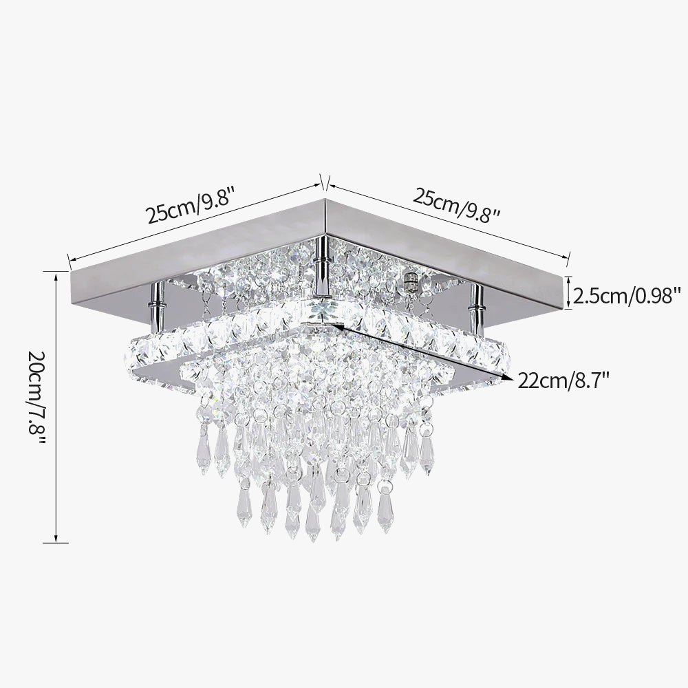 Plafonnier LED en cristal et acier inoxydable
