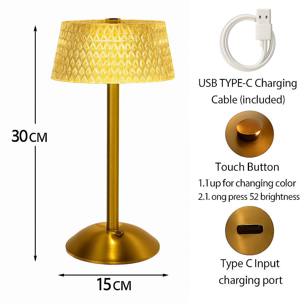 Lampes de table en cristal diamant rétro barre de LED lampe de bureau USB rechargeable protection des yeux veilleuse pour chambre hôtel bureau mariage