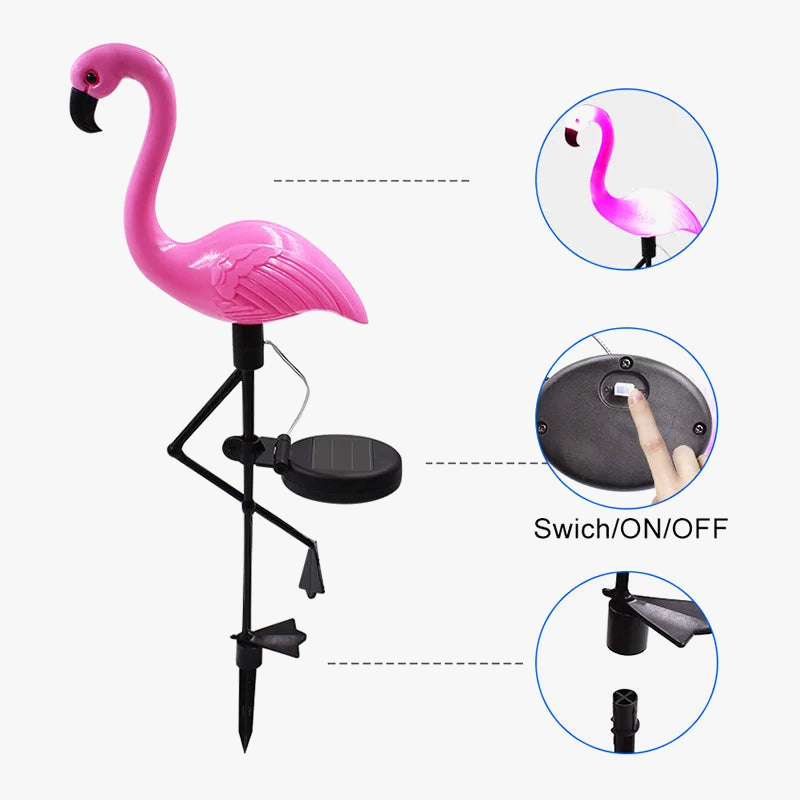 lampes solaires décoratives flamant rose pour extérieur et jardin