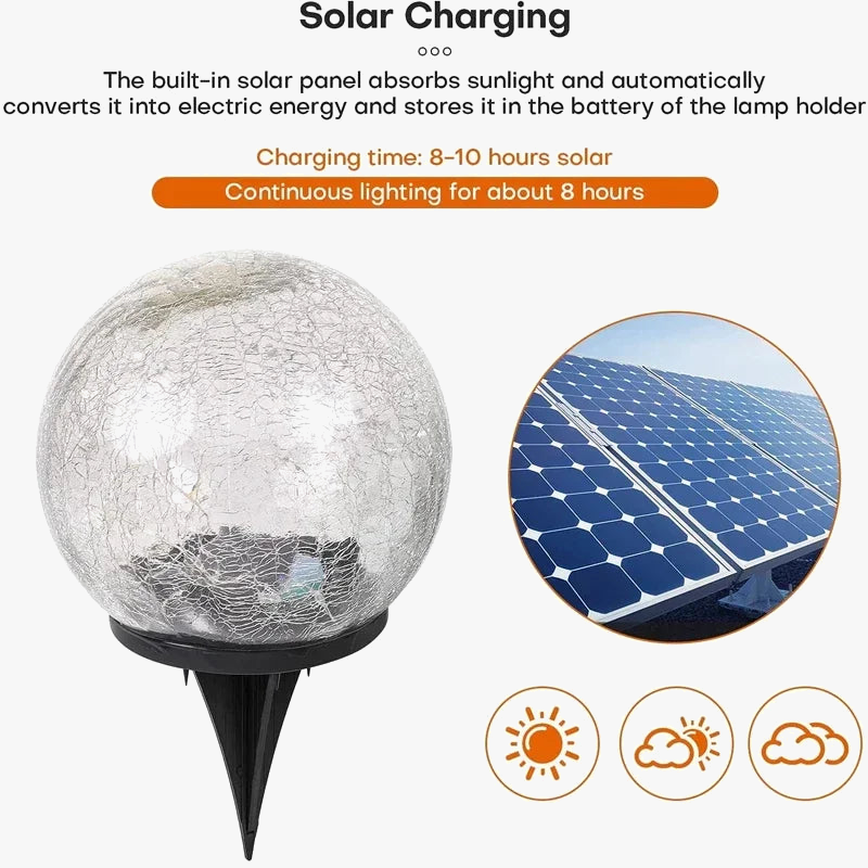 lampes solaires en verre craquelé pour jardin décoratif extérieur