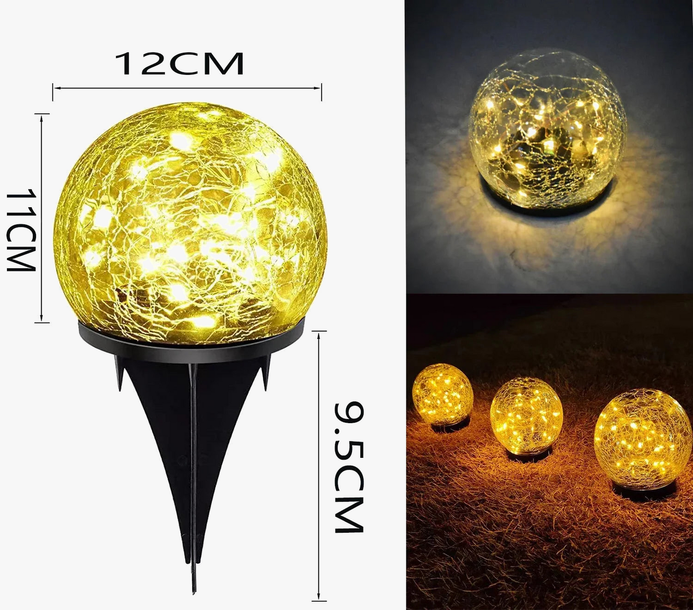 lampes solaires en verre craquelé pour jardin décoratif extérieur