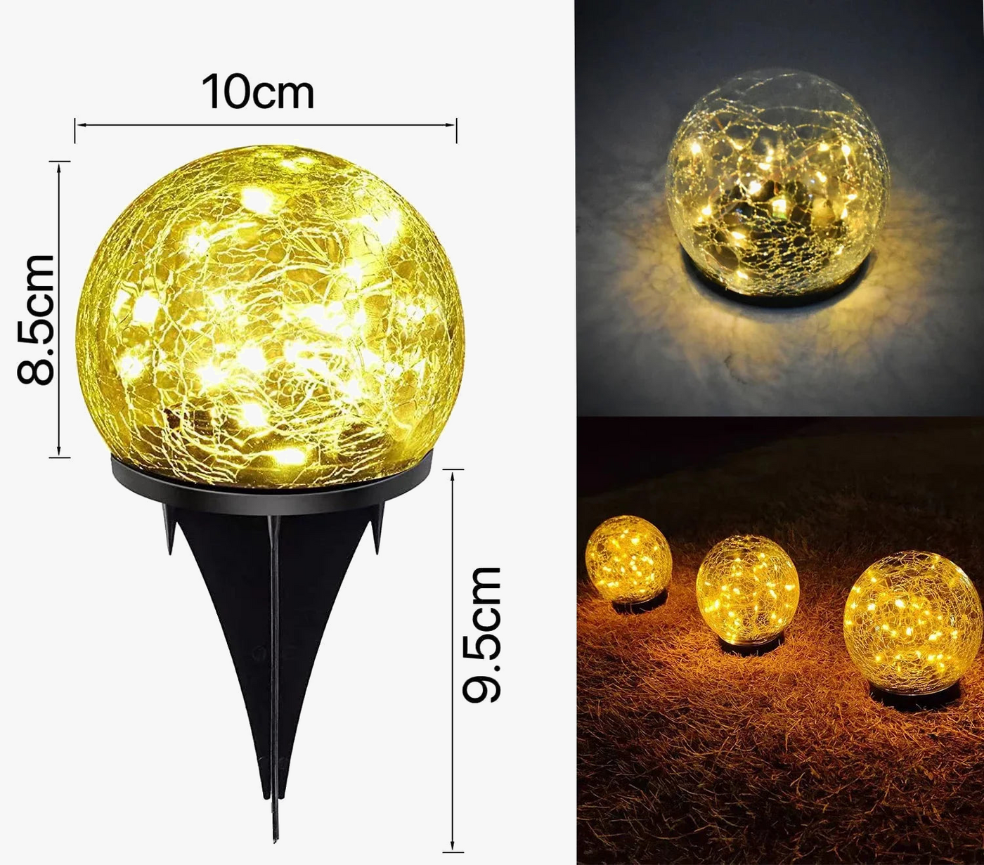 lampes solaires en verre craquelé pour jardin décoratif extérieur