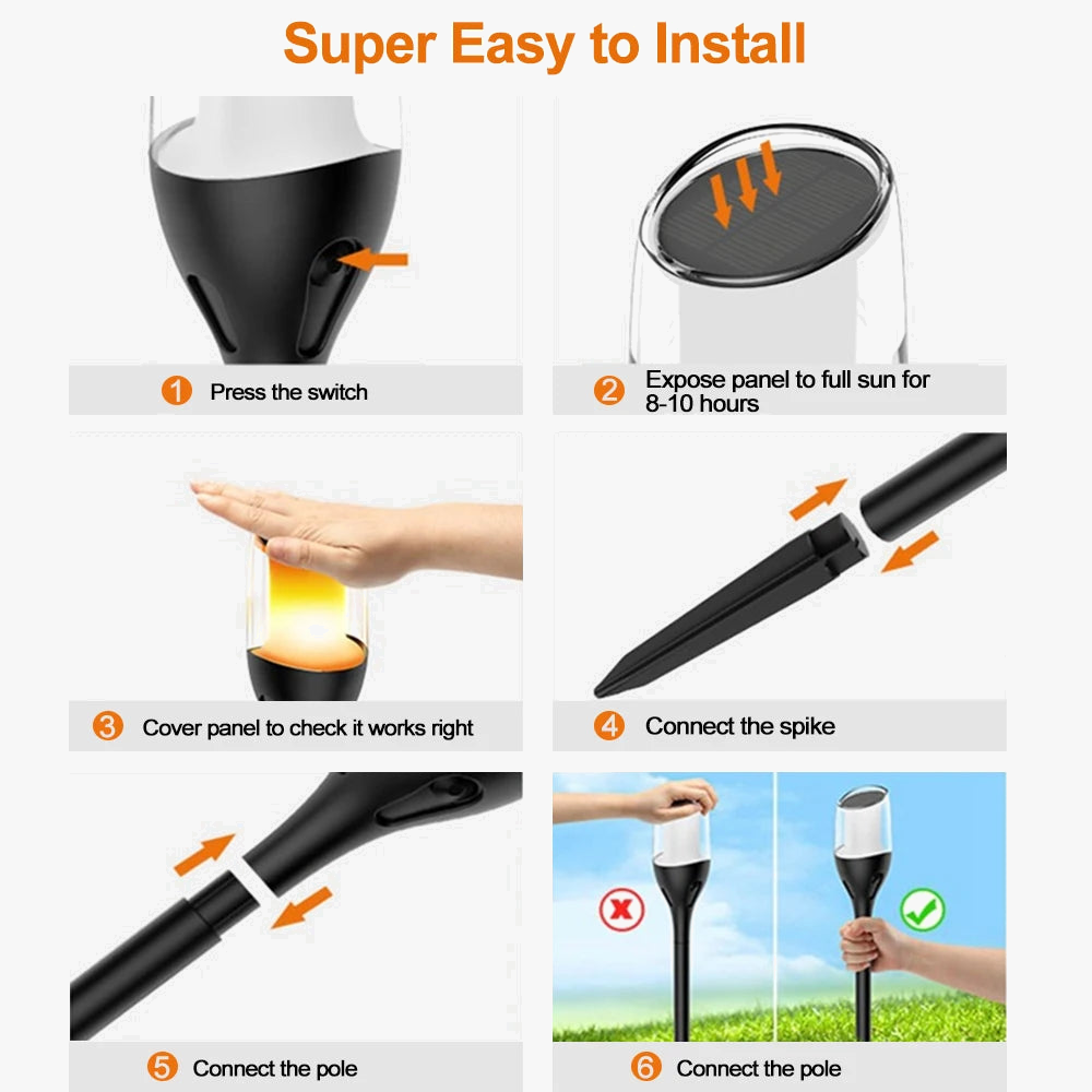 lampes solaires extérieures à flamme pour jardin et patio