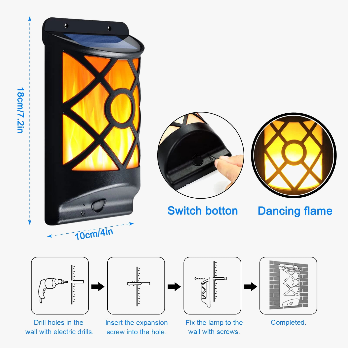 lampes solaires à flamme pour extérieur et jardin