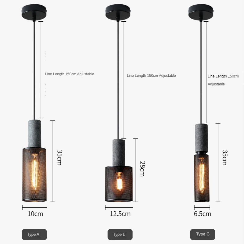lampes suspendues en ciment pour loft industriel abat-jour en fer forgé