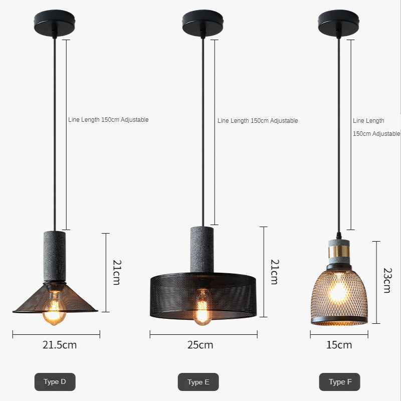 lampes suspendues en ciment pour loft industriel abat-jour en fer forgé