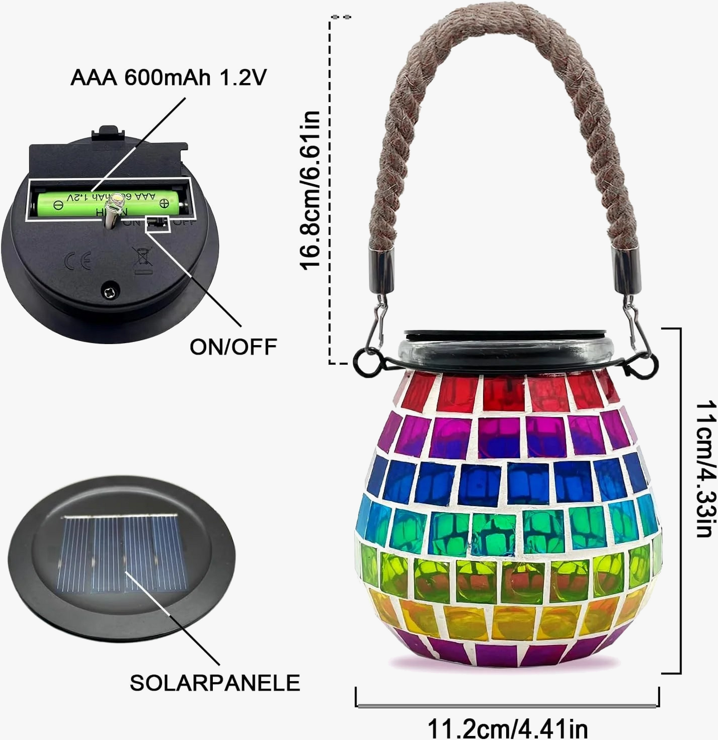 lanterne solaire décorative pour jardin en mosaïque
