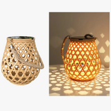 lanterne solaire extérieure en imitation bambou tissé décorative