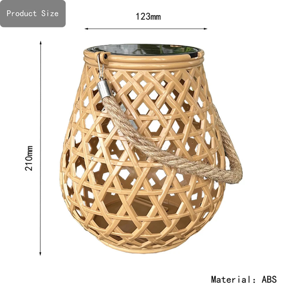 lanterne solaire extérieure en imitation bambou tissé décorative