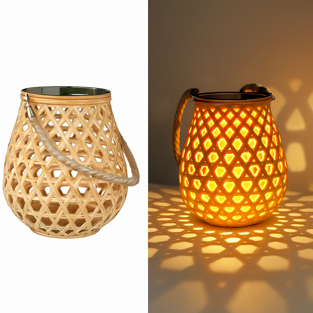 lanterne solaire extérieure suspendue en imitation bambou pour jardin terrasse