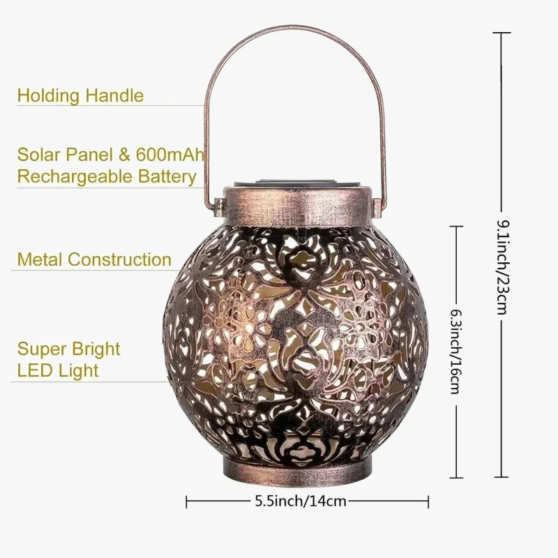 lanterne solaire à led en fer forgé pour jardin décoratif