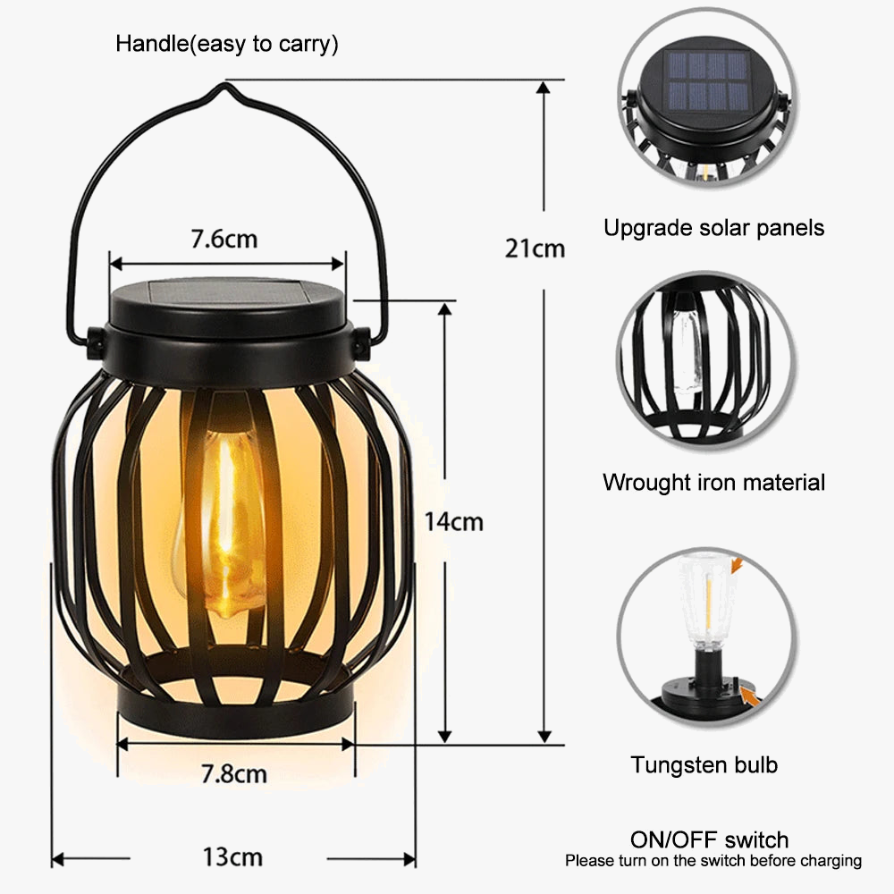lanterne solaire métal suspendue vintage étanche pour jardin patio