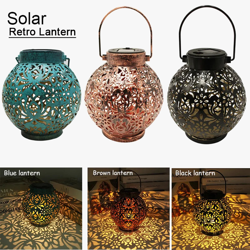 lanterne solaire rétro en fer pour jardin extérieur