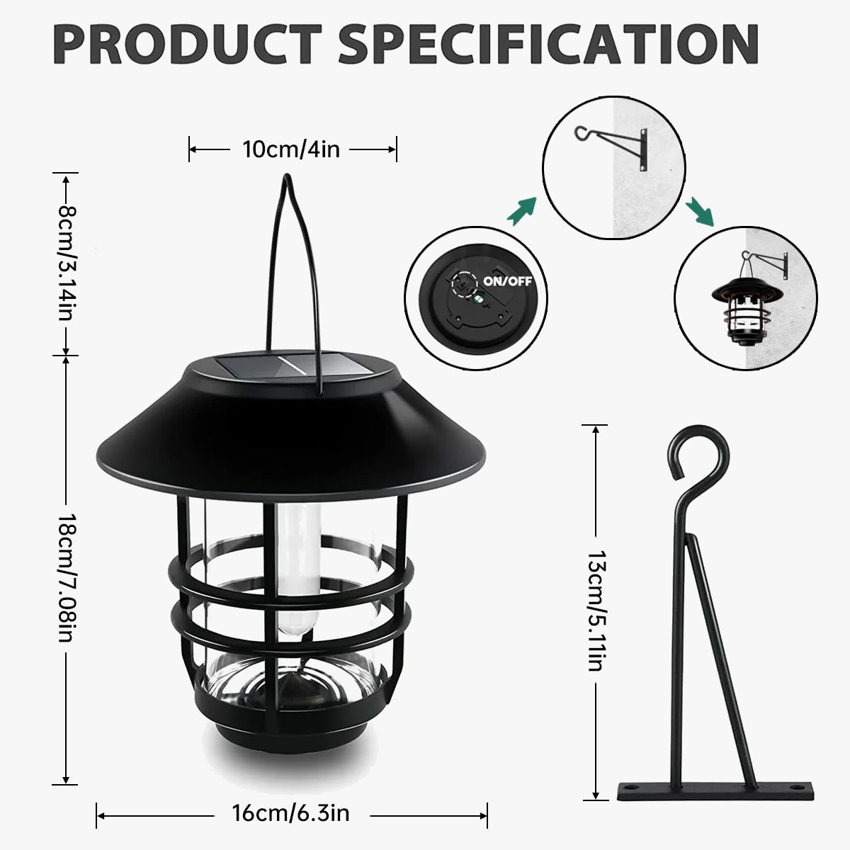lanterne solaire sans fil étanche à suspendre pour jardin