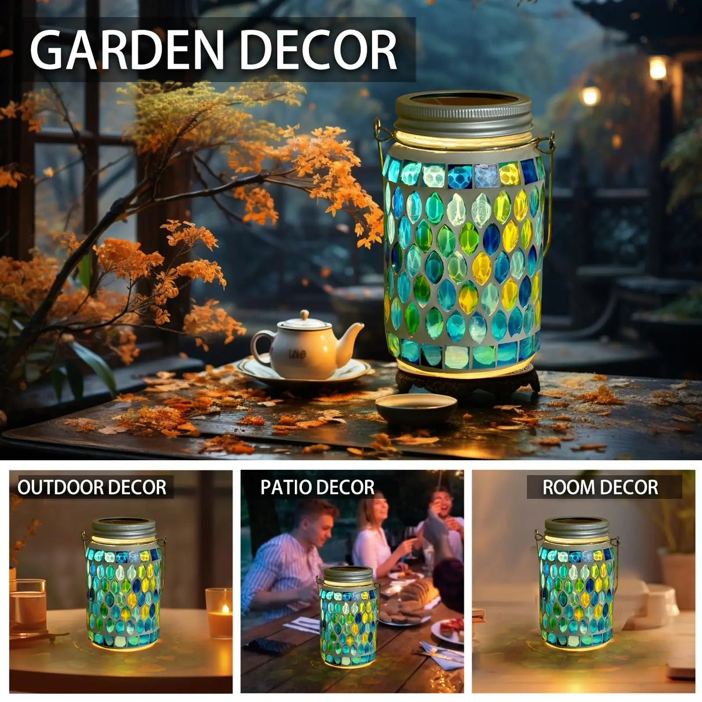 lanternes solaires en mosaïque pour jardin et terrasse