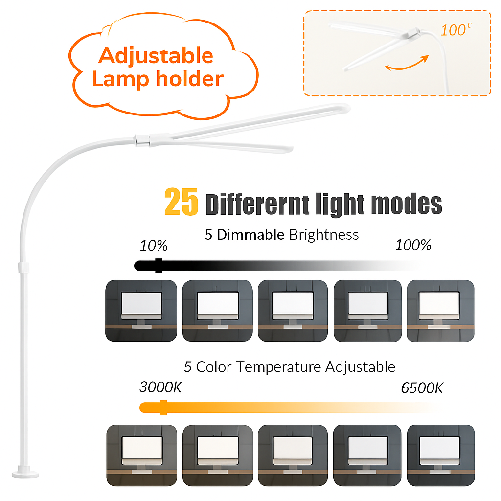 LAOPAO Lampe de bureau LED à double tête Lampes de bureau d'architecte EU/US Bureau 24W 5 modes de couleur les plus lumineux et 5 lampes de protection des yeux à intensité variable