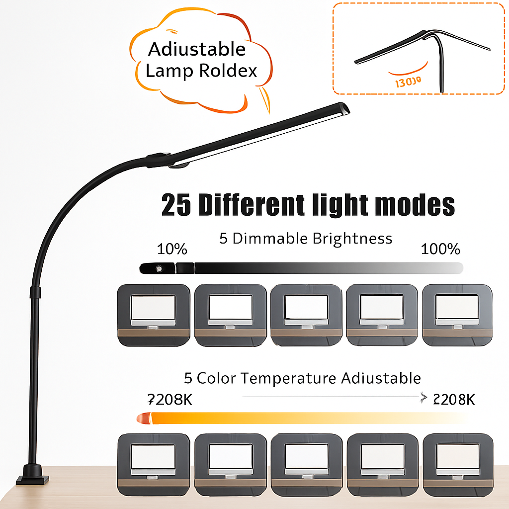 LAOPAO Lampe de bureau LED à double tête Lampes de bureau d'architecte EU/US Bureau 24W 5 modes de couleur les plus lumineux et 5 lampes de protection des yeux à intensité variable