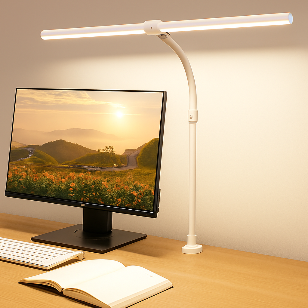 LAOPAO Lampe de bureau LED à double tête Lampes de bureau d'architecte EU/US Bureau 24W 5 modes de couleur les plus lumineux et 5 lampes de protection des yeux à intensité variable