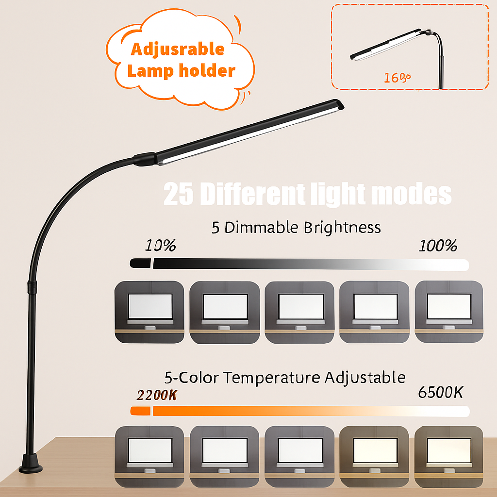 LAOPAO Lampe de bureau LED à double tête Lampes de bureau d'architecte EU/US Bureau 24W 5 modes de couleur les plus lumineux et 5 lampes de protection des yeux à intensité variable