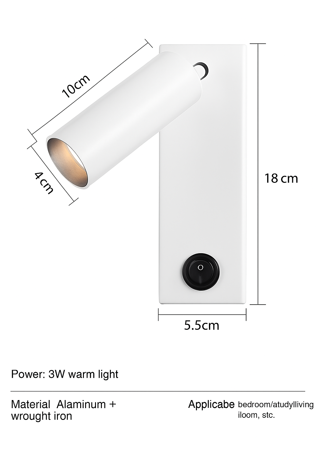 Led 3W applique avec interrupteur noir et blanc Bronze créatif avec USB applique avec pour chambre chevet