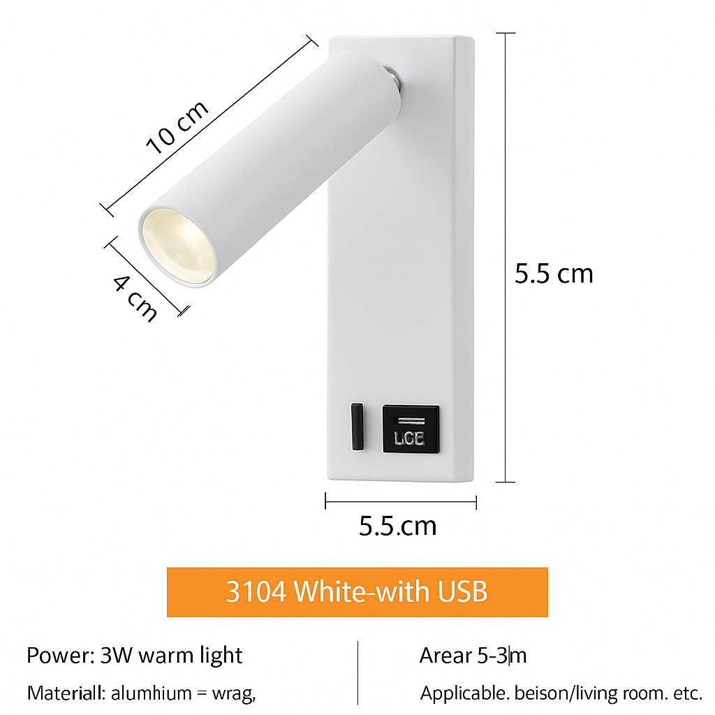 Led 3W applique avec interrupteur noir et blanc Bronze créatif avec USB applique avec pour chambre chevet