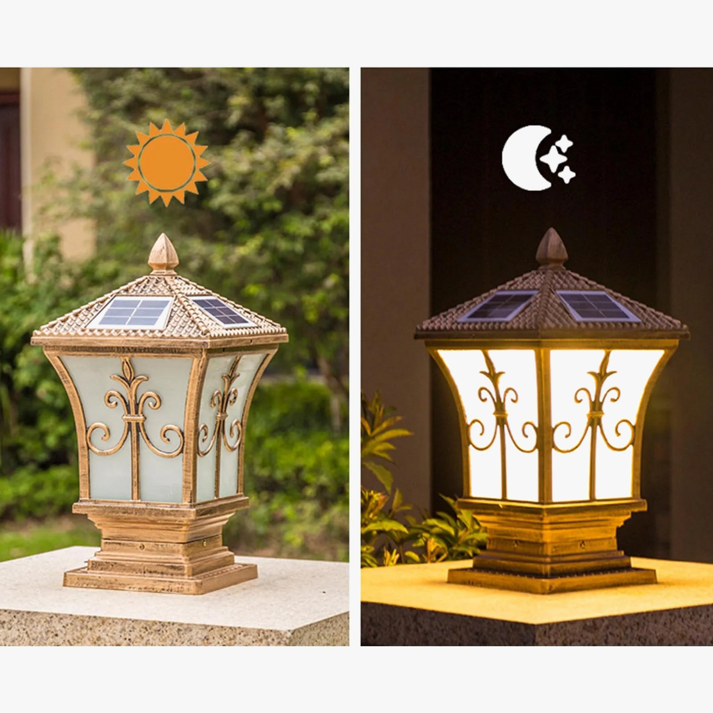 LED Carré Post Pilier Lumière Solaire Porte De Jardin Télécommande Lampe Étanche Vintage Solaire Lumières De Jardin Lumière Solaire Extérieure