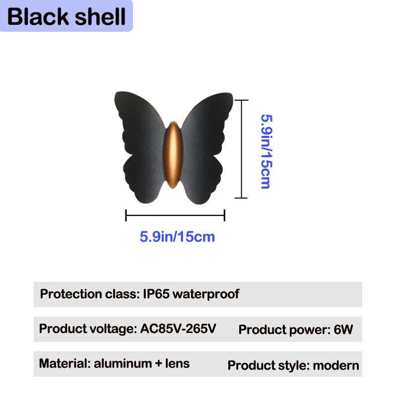 Applique murale LED décor extérieur papillon