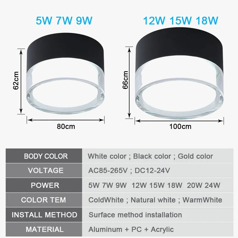 Spot LED Downlight monté en Surface plafonnier nordique 9W 12W 15W 18W spot lumineux circulaire 5W 7W 24W éclairage de salon
