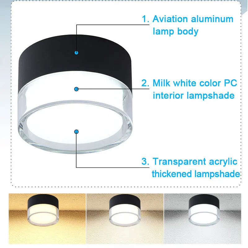 Spot LED Downlight monté en Surface plafonnier nordique 9W 12W 15W 18W spot lumineux circulaire 5W 7W 24W éclairage de salon