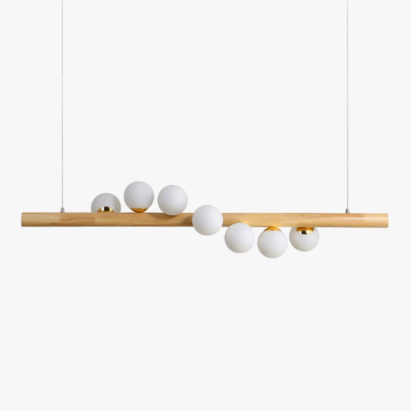 LED longue suspension en bois lumières moderne boule de verre lustre Art Design Luminaire en bois G9 suspension pour éclairage de salle à manger
