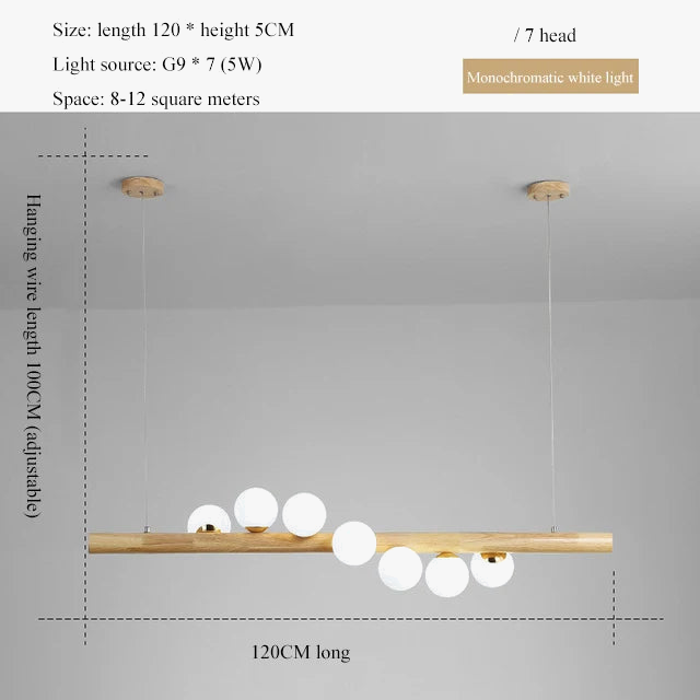 LED longue suspension en bois lumières moderne boule de verre lustre Art Design Luminaire en bois G9 suspension pour éclairage de salle à manger