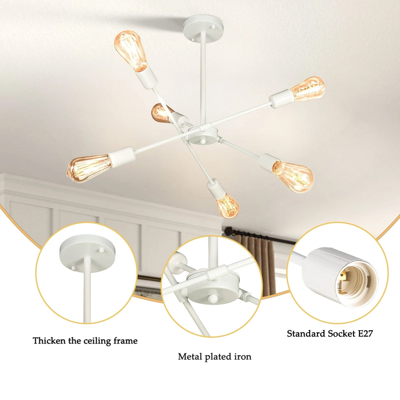 Plafonnier LED En Métal blanc à branches 6 lampes