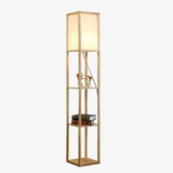 lampadaire LED étagère de rangement Nordic tissu bois massif lampe sur pied pour salon chambre bibliothèque fleur support interrupteur à tirer