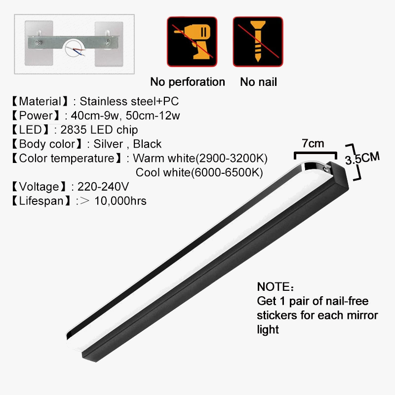 applique murale LED étanche miroir 9W 12W avant lumière salle de bain salon chambre maquillage  LED