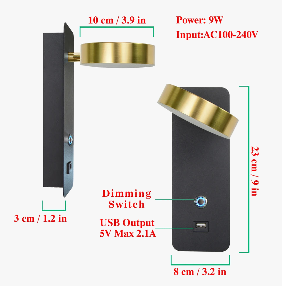 LITU applique murale d'intérieur moderne en aluminium tactile gradation interface USB LED éclairage pour salon chevet couloir applique murale décor