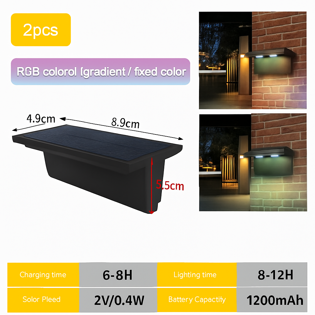 lot de 2 appliques solaires extérieures 5 led étanches intelligentes