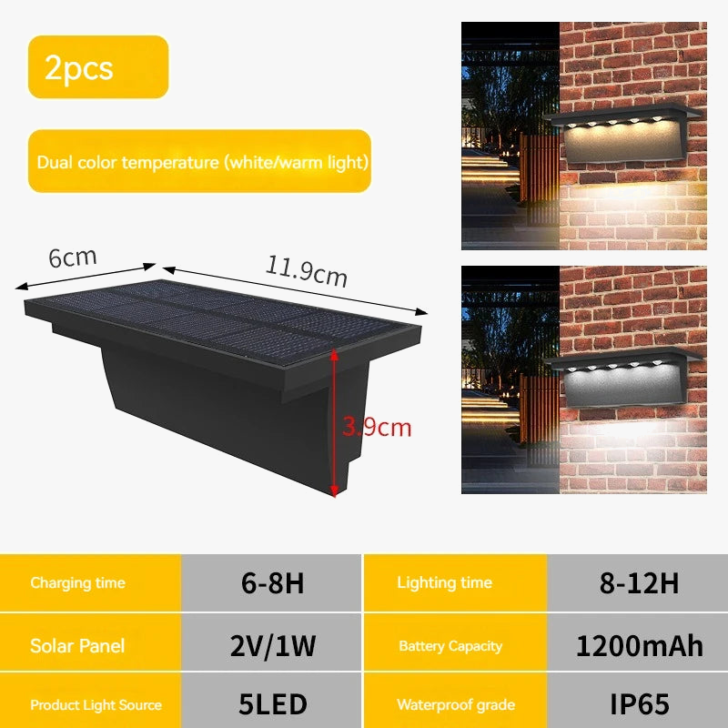 lot de 2 lampes solaires extérieures 5 led étanche intelligentes