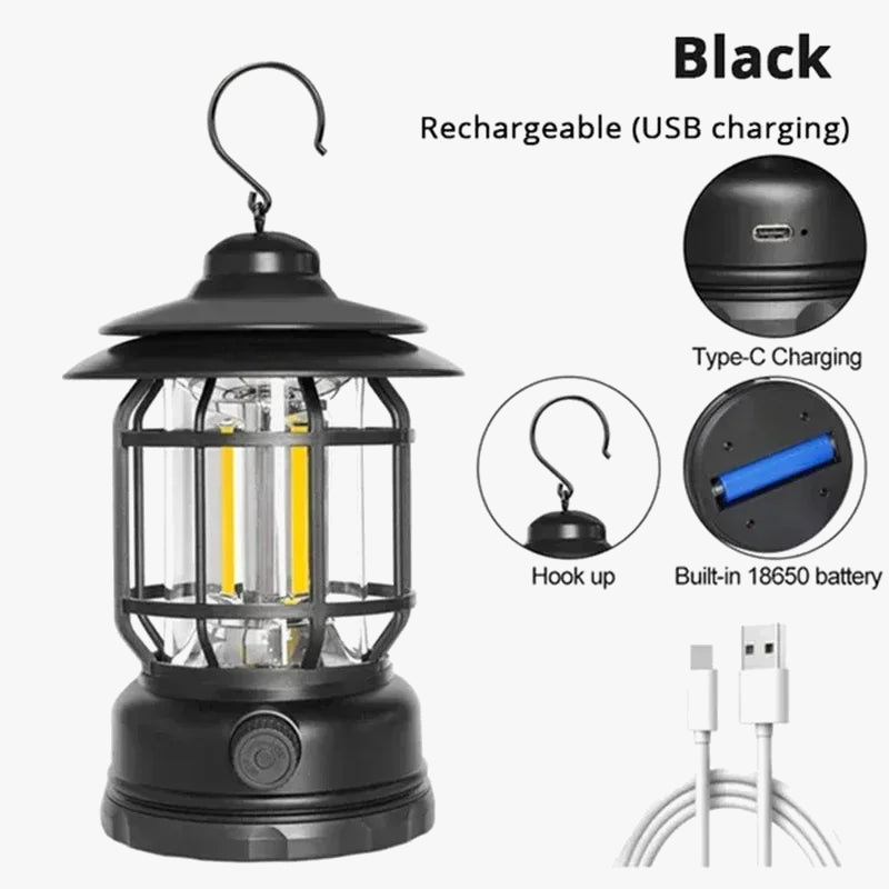 lot de 2 lanternes de camping rechargeables usb étanches pour randonnée pêche