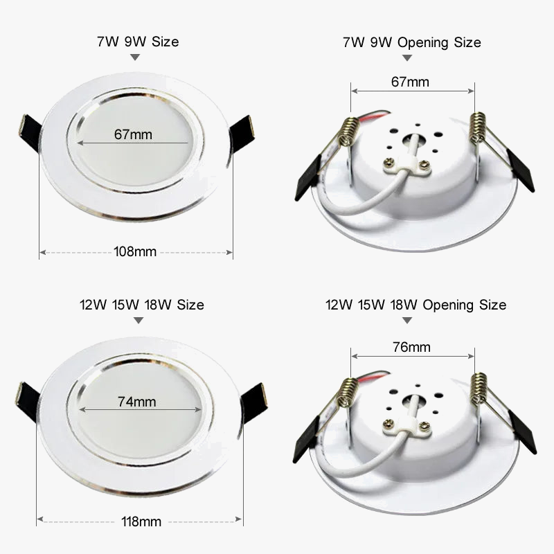 lot de 4 downlight led encastrés ronds argentés