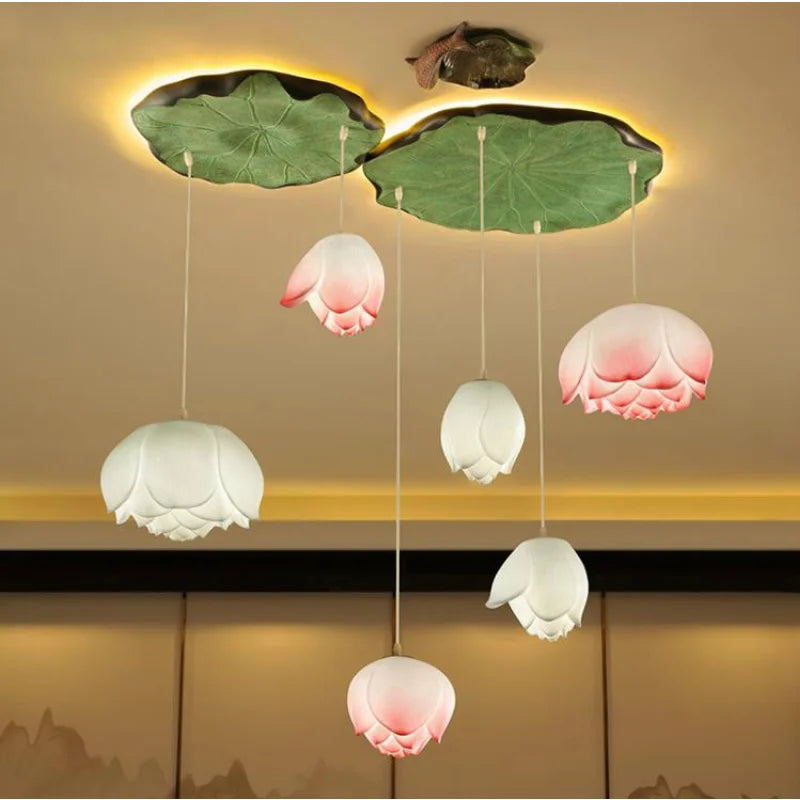 Suspension fleur Lotus style rétro LED
