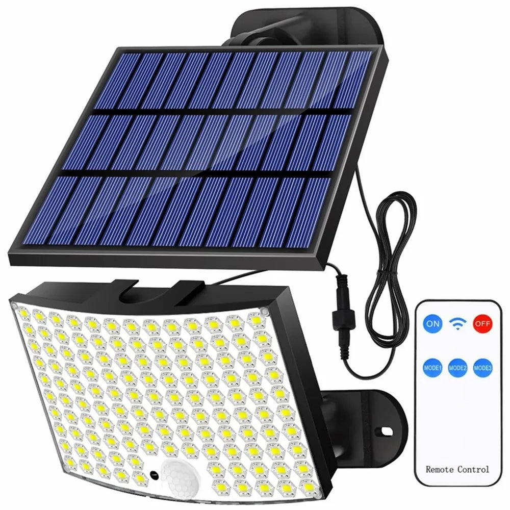 lumière solaire extérieure 128 led étanche avec capteur de mouvement 3 modes