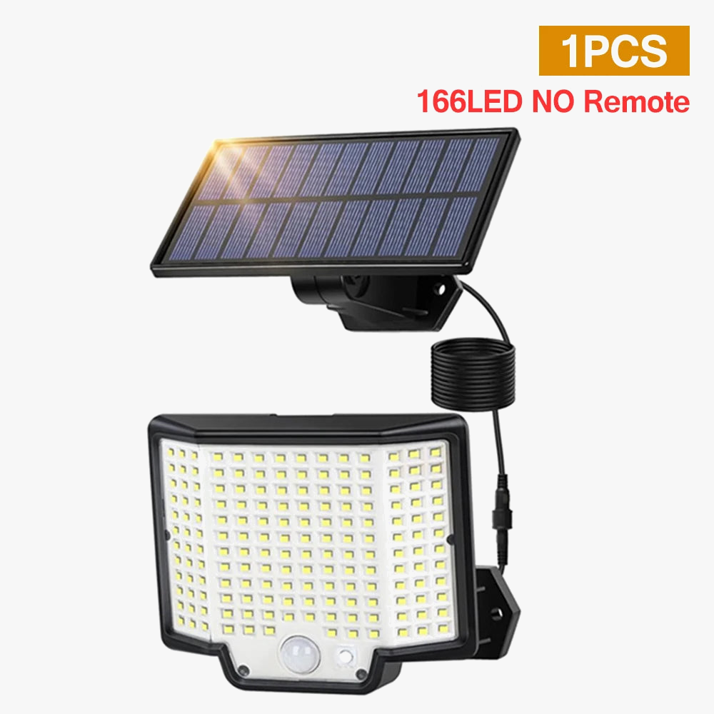 lumière solaire extérieure 166 led avec capteur de mouvement et télécommande