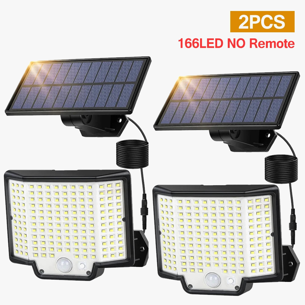 lumière solaire extérieure 166 led avec capteur de mouvement et télécommande