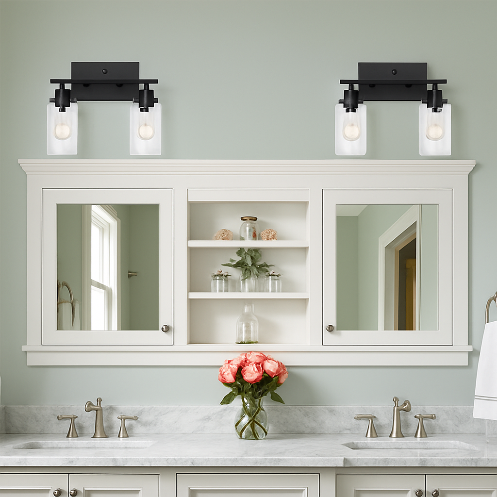 luminaire applique métal verre noir mate salle bains cuisine porche