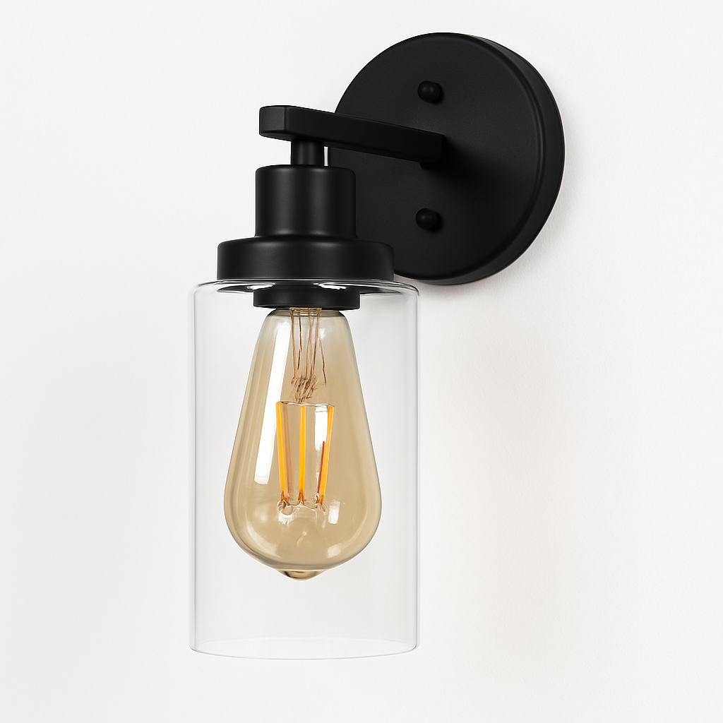 luminaire applique métal verre noir mate salle bains cuisine porche
