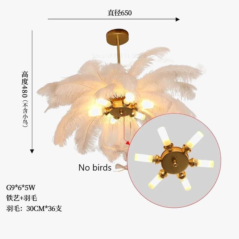 luminaire suspendu luxe plume d'autruche led style nordique